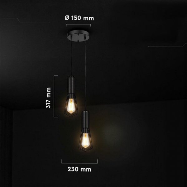 Oprawa zwieszana V-TAC 2XE27 200x25mm czarny mat VT-89017