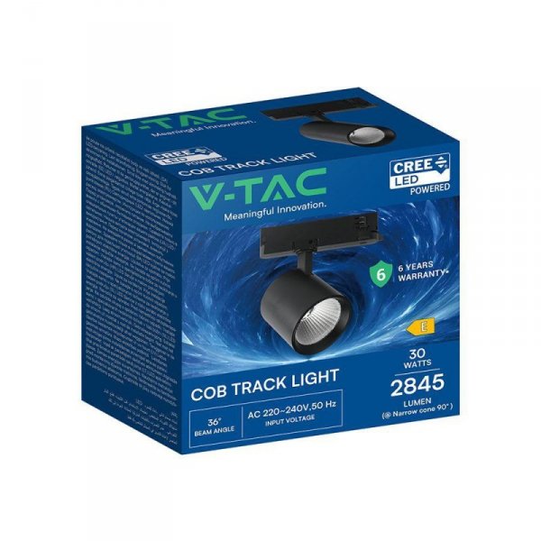 Oprawa szynoprzewód 3F V-TAC 30W LED CREE CHIP 36st czarna VT-11130 6500K 2845lm 6 lat gwarancji