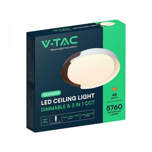 Oprawa sufitowa plafoniera V-TAC 48W LED 50cm 3w1 ściemnialna czarny/drewno BT pilot CCT VT-84020 3000K-4000K-6000K 5760lm