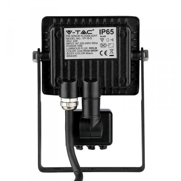 Naświetlacz LED V-TAC 10W SAMSUNG CHIP czujnik ruchu funkcja cut-OFF czarny VT-10-S-B 6400K 800lm 5 lat gwarancji