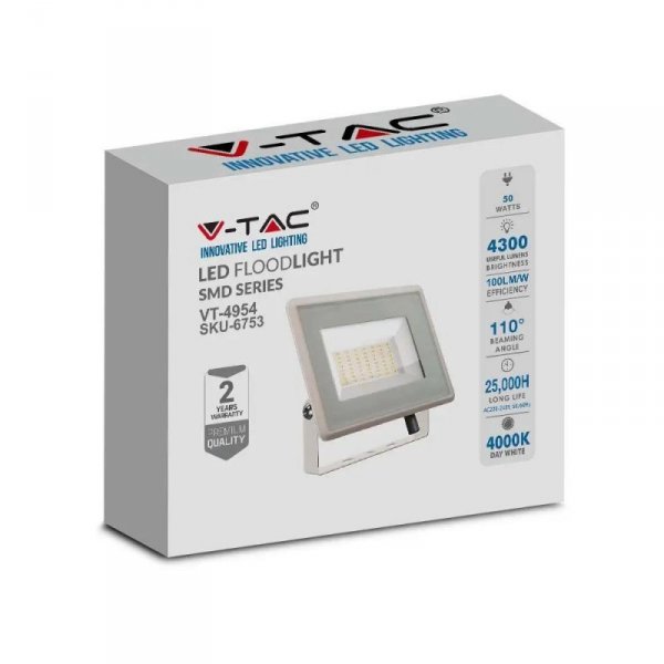 Naświetlacz LED V-TAC 50W SMD F-class biały VT-4954 4000K 4300lm