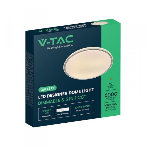 Oprawa sufitowa plafoniera V-TAC 30W/60W/30W LED 49cm 3w1 ściemnialna szara pilot CCT VT-85033 3000K-4000K-6500K 6000lm