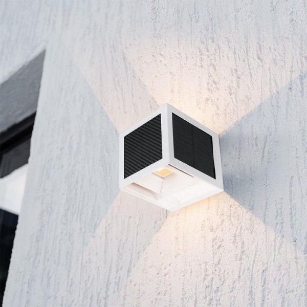 Oprawa ścienna solarna/USB V-TAC 9W LED COB biała kostka 10x10cm IP65 czujnik ruchu VT-408CCT 3000K-4000K-6000K 900lm