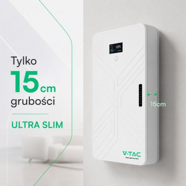 Magazyn bank energii V-TAC biały 15cm ultra slim 14.33Wh 280Ah/51.2V 140A LFP BMS VT-14033 10 lat gwarancji