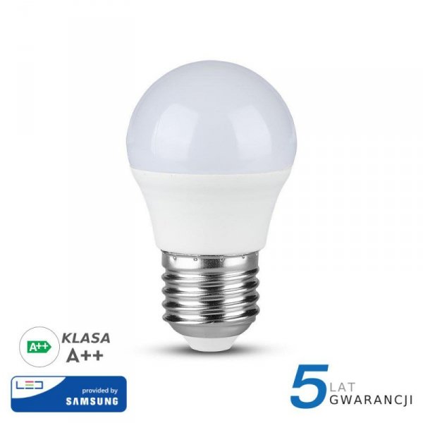 Żarówka LED V-TAC SAMSUNG CHIP 4.5W E27 A++ Kulka G45 VT-245 6400K 470lm 5 Lat Gwarancji