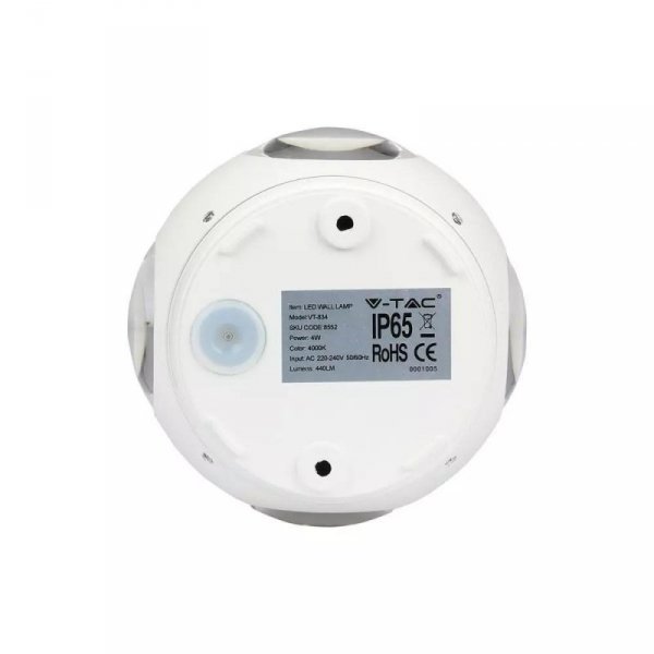 Kinkiet Ścienny V-TAC 4W LED Biały Okrągły IP65 VT-834 3000K 440lm