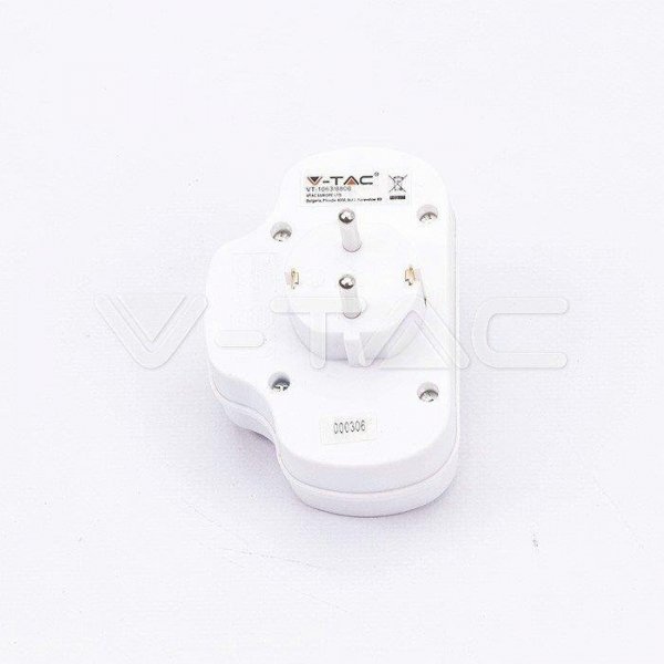 Rozgałęźnik z włącznikiem 2 wtyczki płaskie 2.5A i 1 gniazdo 16A White V-TAC VT-1063