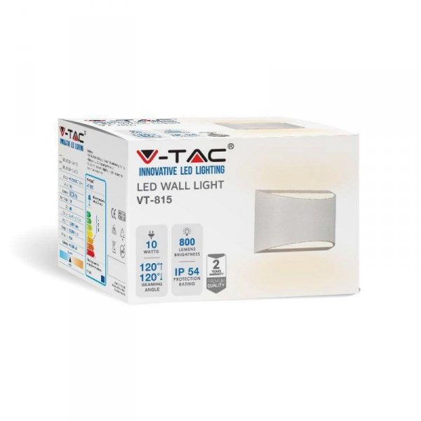 Kinkiet ścienny V-TAC 9W LED góra dół BRIDGELUX CHIP biały IP54 VT-815-W 4000K 1280lm