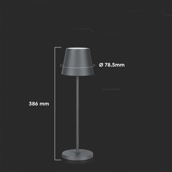 Lampka stołowa nocna V-TAC 2W LED 38cm ładowanie ściemnianie IP54 szara VT-7522 3000K 200lm
