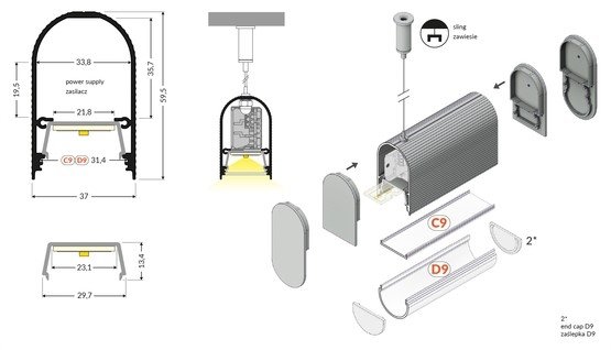 LAMPA LINIOWA NAMI KOLOR 100W 2M. NA WYMIAR