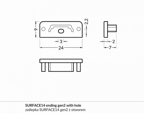 ZAŚLEPKA DO PROFILU SURFACE14 Z OTWOREM KOMPLET