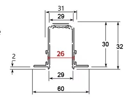 Szyna magnetyczna wpuszczana podtynkowa typu B pod sufit karton gips 48V 2m