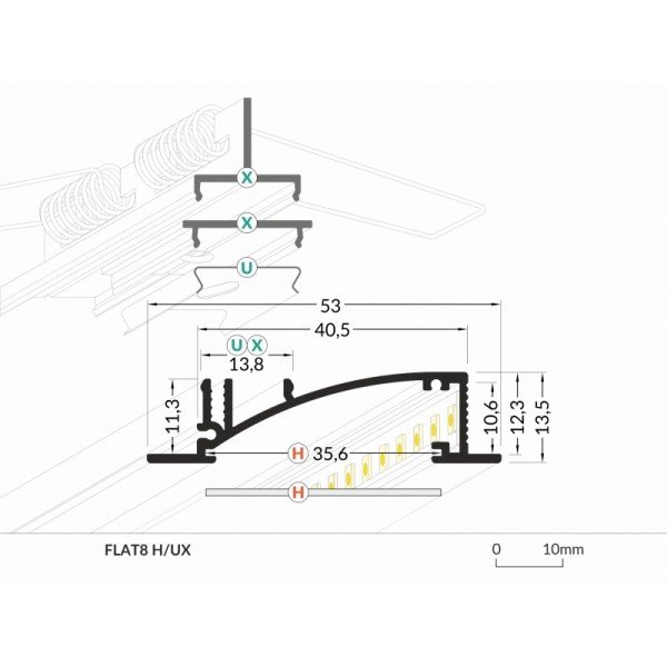 PROFIL LED FLAT8 H/UX 1M