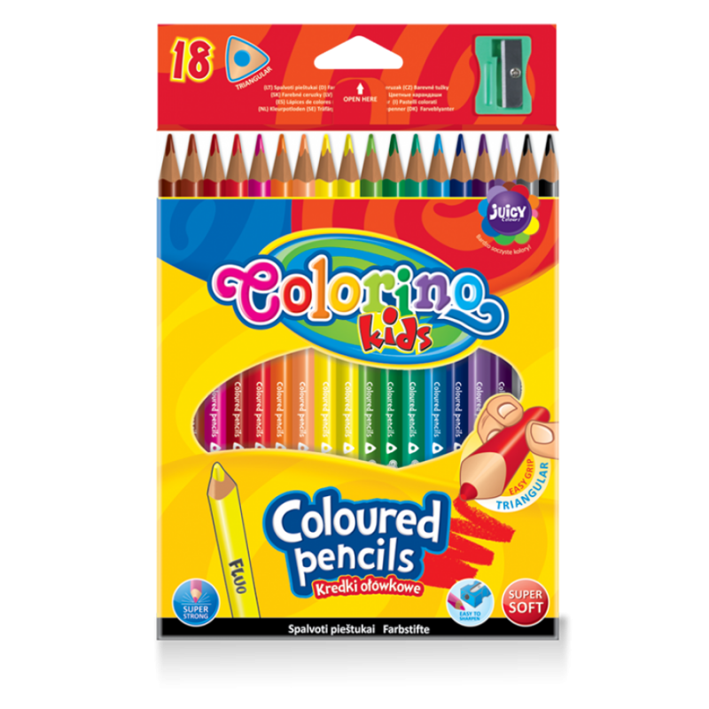 Kredki ołówkowe trójkątne Colorino Kids z temperówką 18 kolorów