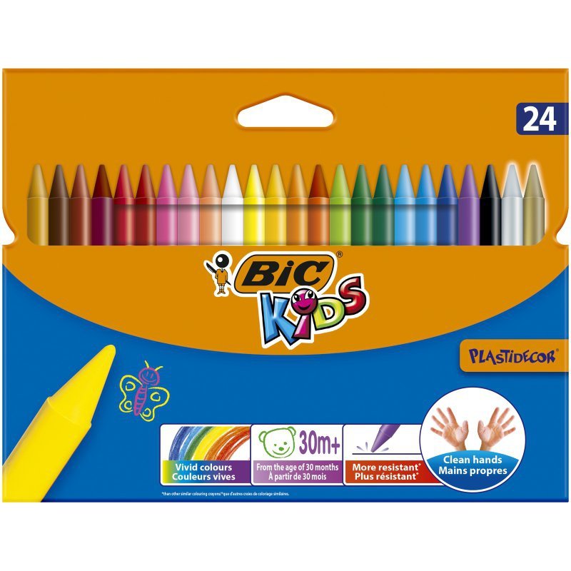 Kredki świecowe BIC Kids Plastidecor Triangle pudełko 24 kolory