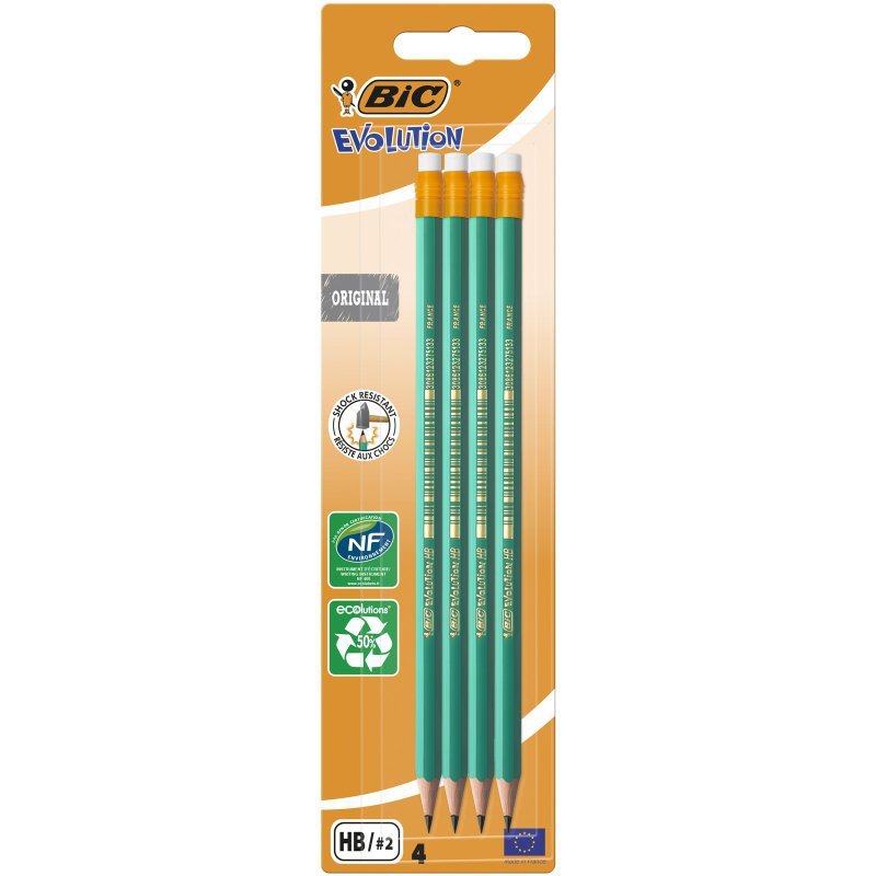 Ołówek z gumką BIC Evolution Original 655 HB Blister 4szt