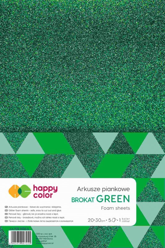 Arkusze piankowe brokatowe A4 5 ark. zielone Happy Color