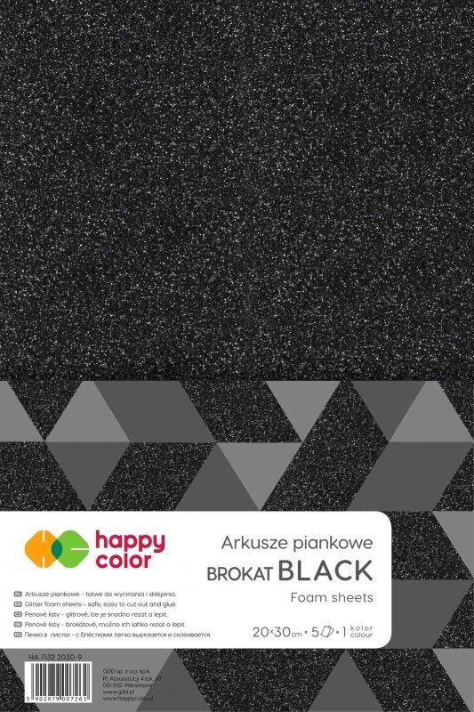 Arkusze piankowe brokatowe A4 5 ark. czarne Happy Color