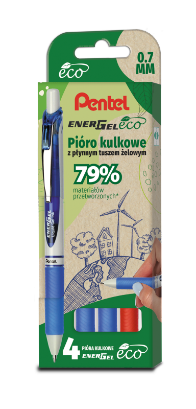 Zestaw piór kulkowych Pentel EnerGel BL77E-ECO 4 szt.