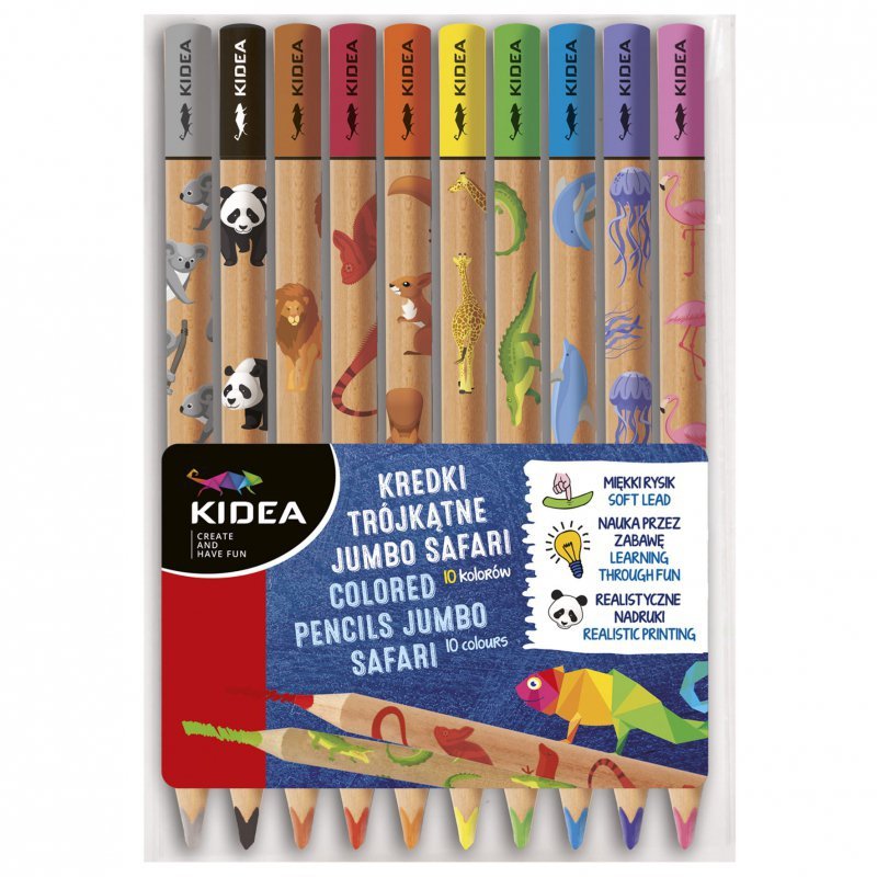 Kredki trójkątne Jumbo safari Kidea 10 kolorów