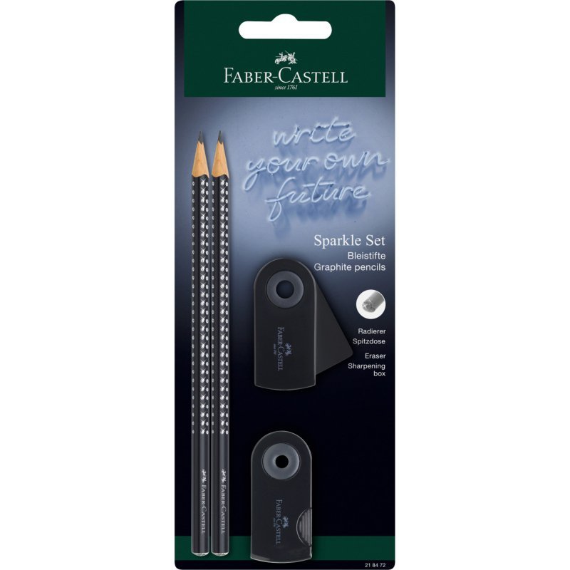 Zestaw Sparkle black Faber-Castell 2 ołówki+ temperówka + gumka blister