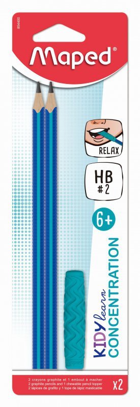 Ołówek KidyLearn Concentration HB 2 szt + nakładka gryzak