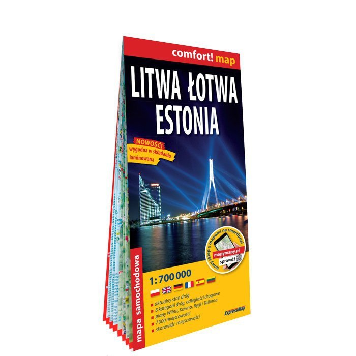 Litwa Łotwa Estoniamapa samochodowa 1:700 000 laminat 2023
