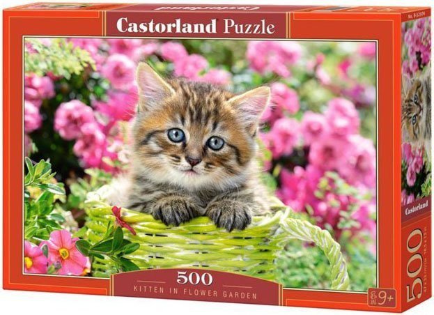 Puzzle 500 elementów - Kociak w kwiecistym ogrodzie