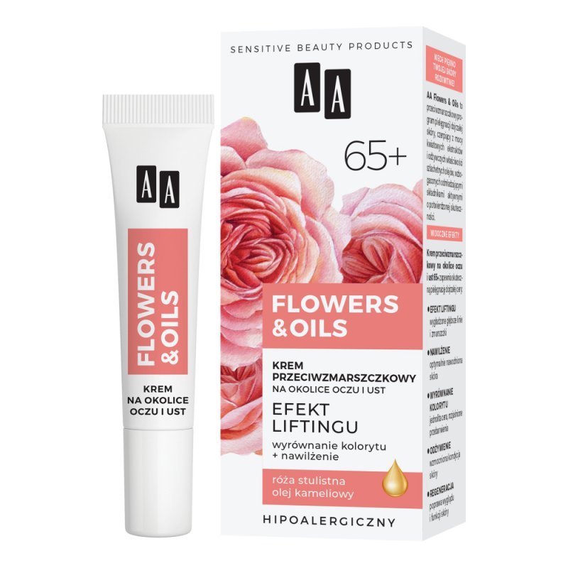 AA Flowers&amp;Oils 65+ Efekt Liftingu krem przeciwzmarszczkowy na okolice oczu i ust 15ml