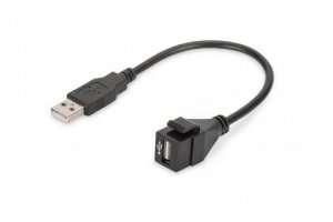 Moduł Keystone USB 2.0 z kablem 16cm łącznik do gniazd i pustych paneli żeński/męski czarny DN-93402