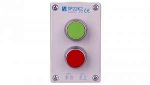 Kaseta sterownicza 2-otworowa z przyciskami zielony/czerwony szara IP65 SP22K201-1
