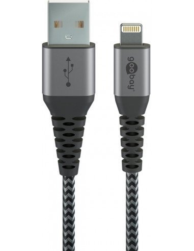 Kabel Lightning na USB-A tekstylny z metalowymi wtyczkami (srebrny) 2 m 49272