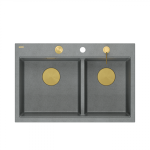 Quadron MARC 120 WORKSTATION GraniteQ zlewozmywak 2-komorowy 760*500*235 mm silver stone + syfon push to open + dozownik + deska + wkładka / elementy złote HQC7650U5PVDG1