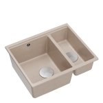 Quadron LOGAN 150 GraniteQ zlewozmywak pearl beige 56x46x22 cm 1,5-komorowy b/o wpuszczany + syfon manualny stal szczotkowana save space HCQL5646U2BSI