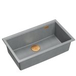 Quadron LOGAN 110 GraniteQ zlewozmywak silver stone 76x44x23,5 cm 1-komorowy podwieszany z syfonem manualnym miedziany HQD7644U5PVDC1U