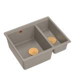 QUADRON | LOGAN 150 | granitowy zlewozmywak kuchenny SOFT TAUPE + MIEDŹ PVD | wymiary: 55,5 x 46 x 22 cm | 1,5-komorowy podwieszany | podbudowa szafki od: 60 cm HCQL5646U4C1U