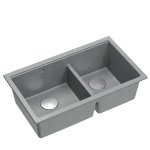 QUADRON | LOGAN 120 | granitowy zlewozmywak kuchenny SILVER STONE + STAL | wymiar: 76 x 45 x 23,5 cm | 2-komorowy podwieszany| podbudowa szafki od: 80 cm HQL7645U5BSU