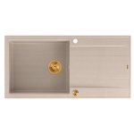 Quadron EVAN 146 XL GraniteQ zlewozmywak z syfonem Push 2 Open 1-komorowy z/o (1000x500x210; kom. 420x480) pearl beige / elementy miedziane HCQE10050U2PVDC1P2O