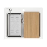 Quadron | KURT 110 | kuchenny zlewozmywak granitowy BIAŁY | wymiary: 59,5 x 50 x 21,5 cm | akcesoria: syfon, dozownik, deska, Qmata, wkładka ociekowa | 1-komorowy wpuszczany | podbudowa szafki: od 60 cm HCQK5052BIK