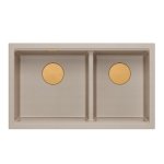 QUADRON | LOGAN 120 | granitowy zlewozmywak kuchenny PEARL BEIGE + MIEDŹ PVD | wymiar: 76 x 45 x 23,5 cm | 2-komorowy podwieszany | podbudowa szafki od: 80 cm HQL7645U2PVDC1U