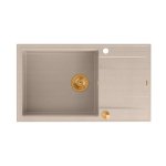 Quadron EVAN 136 XL GraniteQ zlewozmywak z syfonem Push to Open 1-komorowy z/o (860x500x210; kom. 420x490) pearl beige / elementy miedziane HCQE58650U2PVDC1P2O