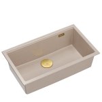 Quadron LOGAN 110 GraniteQ zlewozmywak pearl beige 76x45x23,5 cm 1-komorowy podwieszany z syfonem manualnym złoty HQD7644U2PVDG1U