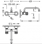 Tres Cocina Bateria dwuuchwytowa ścienna kuchenna 123360 Chrom