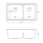 QUADRON | LOGAN 120 | granitowy zlewozmywak kuchenny SNOW WHITE + ZŁOTO PVD | wymiar: 76 x 45 x 23,5 cm | 2-komorowy podwieszany | podbudowa szafki od: 80 cm HQL7645U1PVDG1U