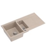 Quadron EVAN 156 GraniteQ zlewozmywak z syfonem Push To Open 1,5-komorowy z/o (1000x500x210; kom. 420x480) pearl beige / elementy stalowe HQE510050U2BSP2O