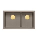 QUADRON | LOGAN 120 | granitowy zlewozmywak kuchenny SOFT TAUPE + ZŁOTO PVD | wymiar: 76 x 45 x 23,5 cm | 2-komorowy podwieszany | podbudowa szafki od: 80 cm HQL7645U4PVDG1U