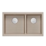 QUADRON | LOGAN 120 | granitowy zlewozmywak kuchenny PEARL BEIGE + STAL | wymiar: 76 x 45 x 23,5 cm | 2-komorowy podwieszany | podbudowa szafki od: 80 cm HQL7645U2BSU