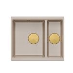 Quadron LOGAN 150 GraniteQ zlewozmywak pearl beige 56x46x22 cm 1,5-komorowy b/o wpuszczany + syfon manualny złoty save space HCQL5646U2G1I
