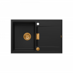 Quadron OWEN 111 GraniteQ zlewozmywak z syfonem Push 2 Open 1-komorowy z/o (760x500x215; kom. 330x430) pure carbon / elementy miedziane HQO7650U7PVDC1