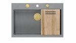 Quadron MARC 110 WORKSTATION GraniteQ zlewozmywak 1-komorowy 760*500*235 mm silver stone + syfon push to open + dozownik + deska + wkładka / elementy złote HQM7650U5PVDG1